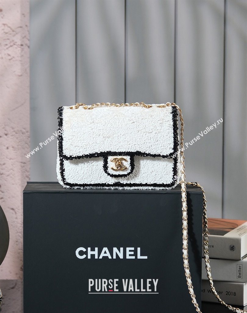 Chanel Sequins Mini Classic Flap Bag White 2025 A69900 0526 (yezi-250526083)