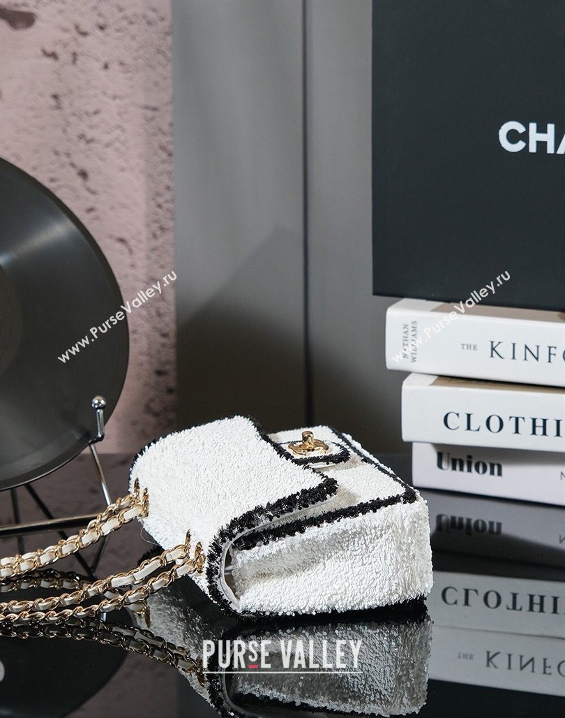 Chanel Sequins Mini Classic Flap Bag White 2025 A69900 0526 (yezi-250526083)