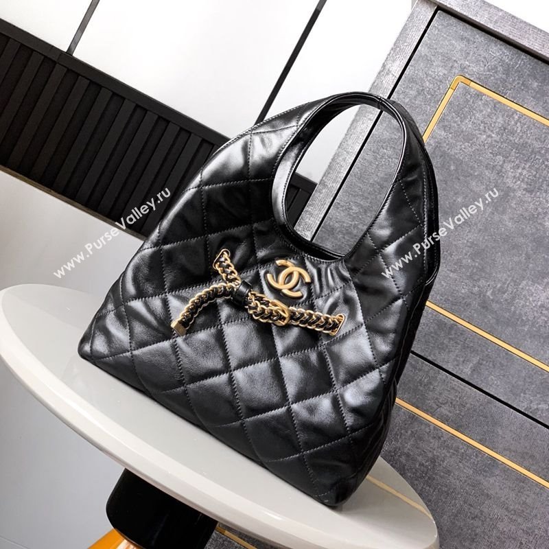Chanel Quilted Lambskin Hobo Bag with Chain Buckle Black 2025 AS5411 (yezi-250526091)