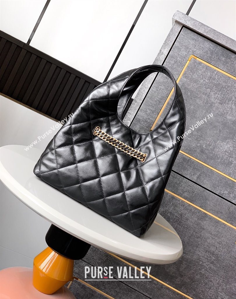 Chanel Quilted Lambskin Hobo Bag with Chain Buckle Black 2025 AS5411 (yezi-250526091)