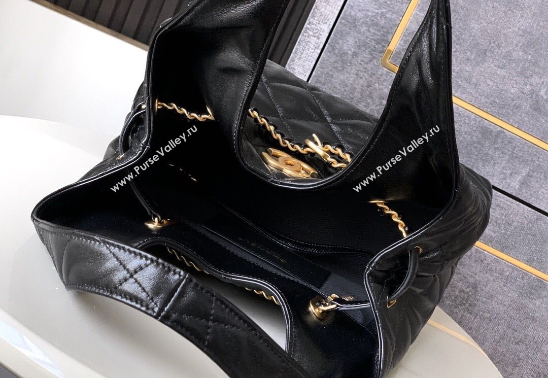 Chanel Quilted Lambskin Hobo Bag with Chain Buckle Black 2025 AS5411 (yezi-250526091)