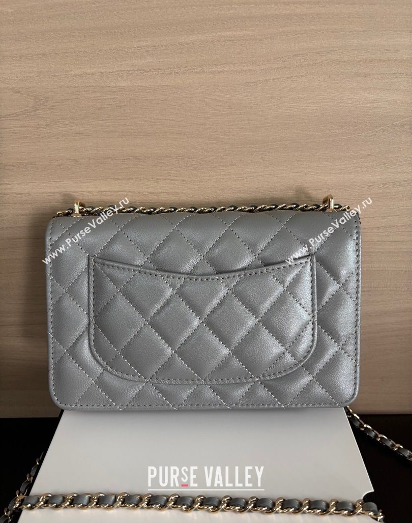 Chanel Pearly Lambskin on Chain with Logo Charm Grey 2025 AP4537 (yezi-250526027)
