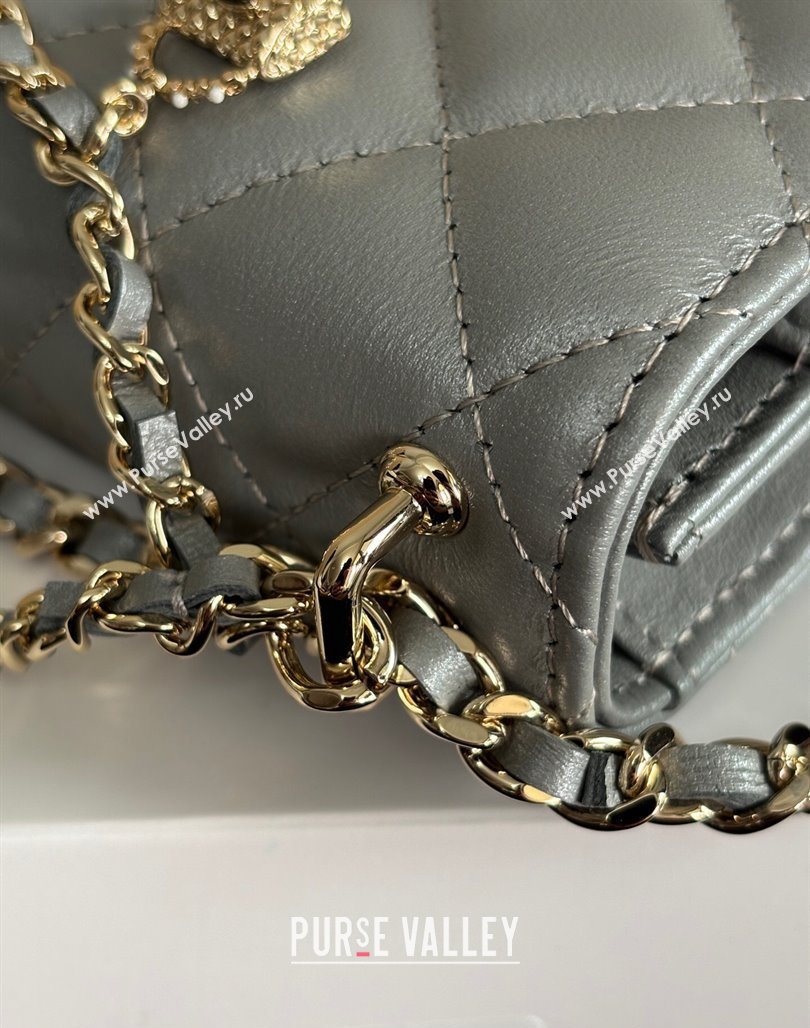 Chanel Pearly Lambskin on Chain with Logo Charm Grey 2025 AP4537 (yezi-250526027)