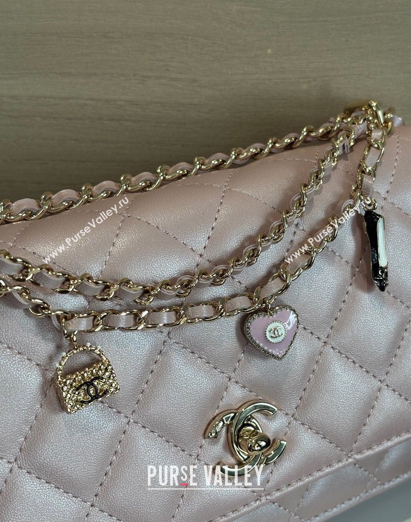 Chanel Pearly Lambskin on Chain with Logo Charm Pink 2025 AP4537 (yezi-250526028)