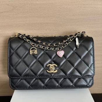 Chanel Pearly Lambskin on Chain with Logo Charm Black 2025 AP4537 (yezi-250526030)
