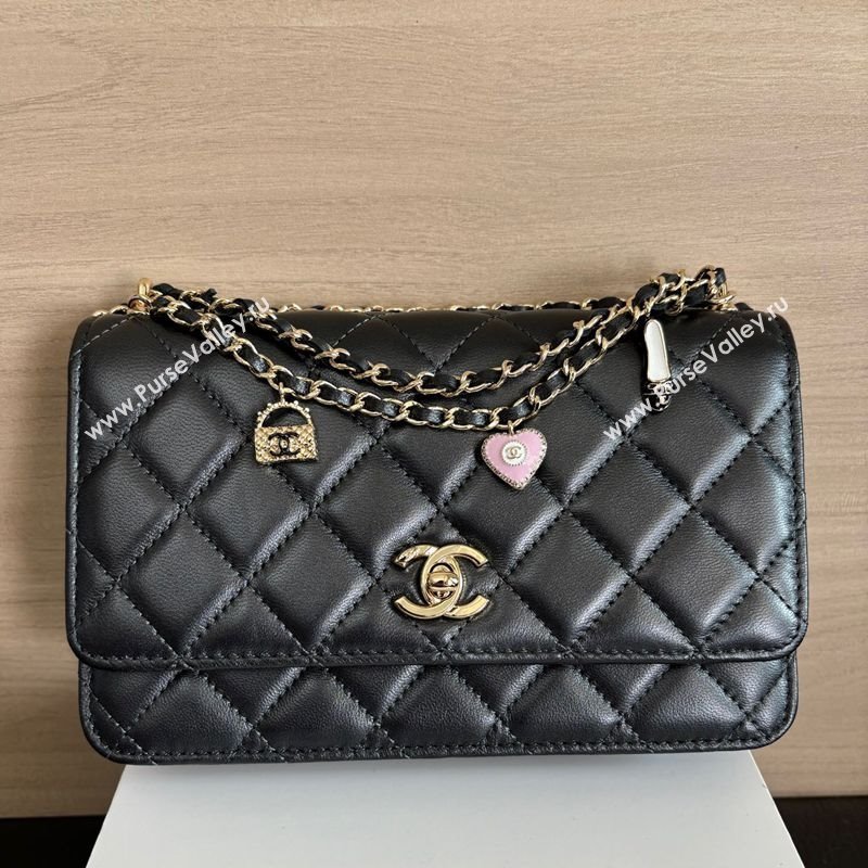 Chanel Pearly Lambskin on Chain with Logo Charm Black 2025 AP4537 (yezi-250526030)