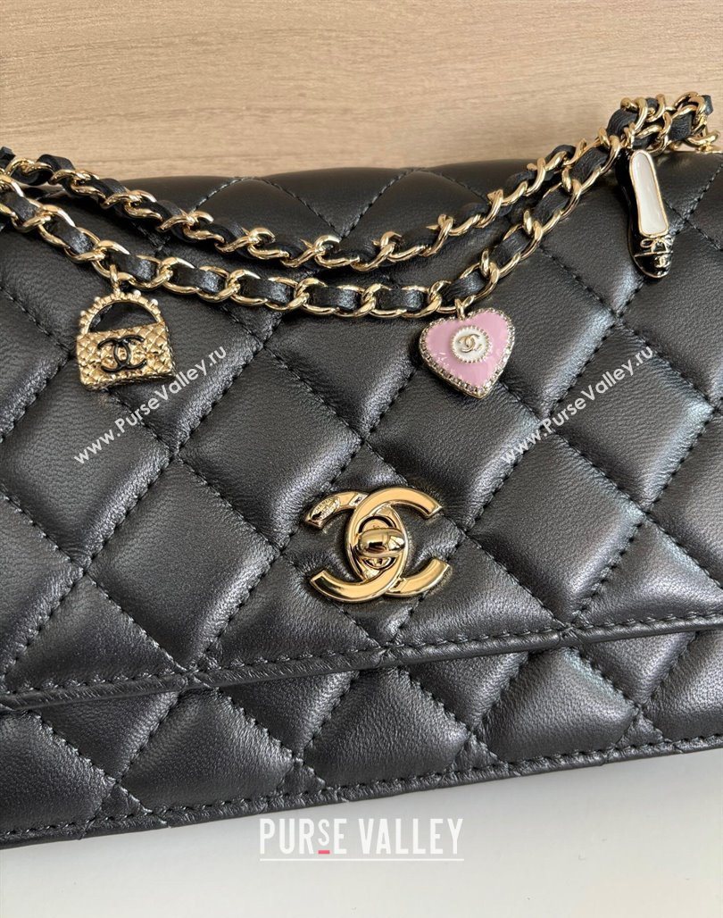 Chanel Pearly Lambskin on Chain with Logo Charm Black 2025 AP4537 (yezi-250526030)