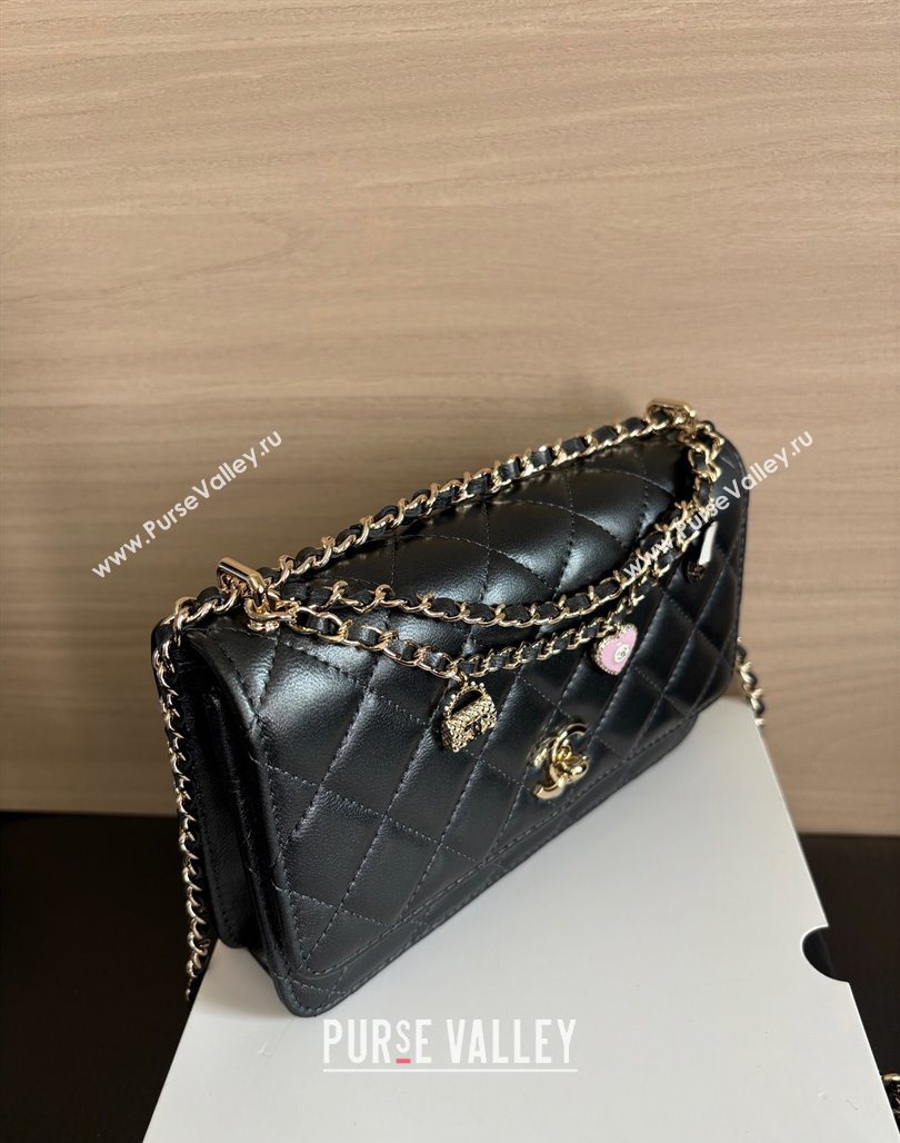 Chanel Pearly Lambskin on Chain with Logo Charm Black 2025 AP4537 (yezi-250526030)