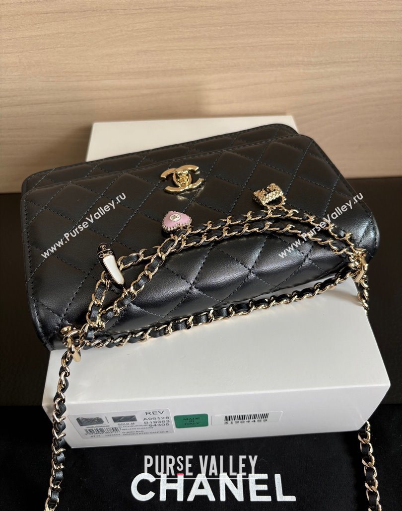 Chanel Pearly Lambskin on Chain with Logo Charm Black 2025 AP4537 (yezi-250526030)