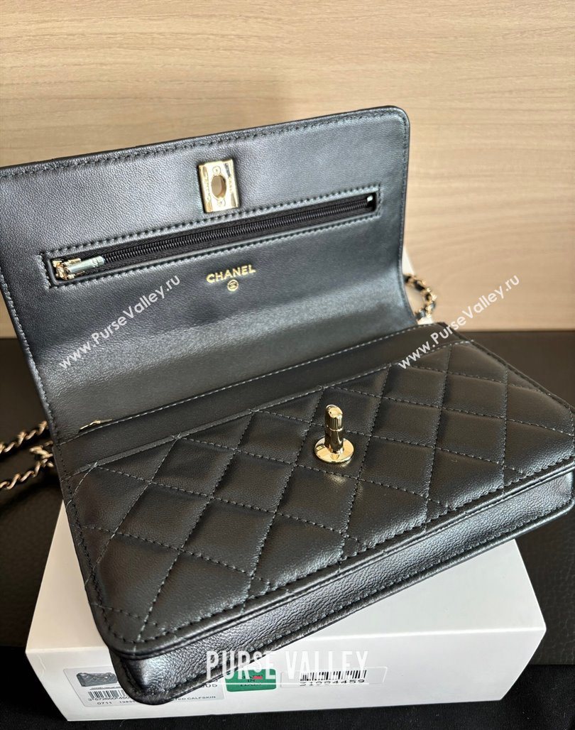 Chanel Pearly Lambskin on Chain with Logo Charm Black 2025 AP4537 (yezi-250526030)