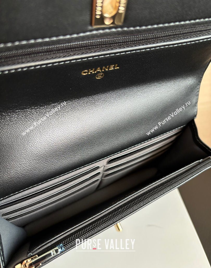 Chanel Pearly Lambskin on Chain with Logo Charm Black 2025 AP4537 (yezi-250526030)