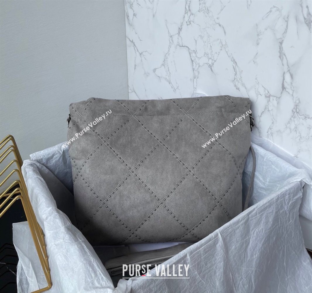 Chanel 22 Suede Small Shopping Bag with Studs AS3260 Grey 2025 (yezi-250526031)