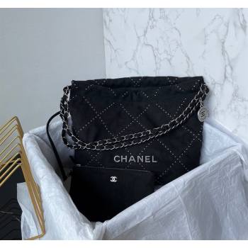 Chanel 22 Suede Small Shopping Bag with Studs AS3260 Black 2025 (yezi-250526032)