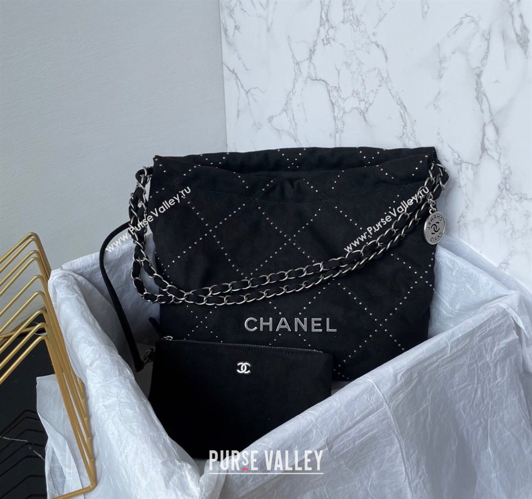 Chanel 22 Suede Small Shopping Bag with Studs AS3260 Black 2025 (yezi-250526032)