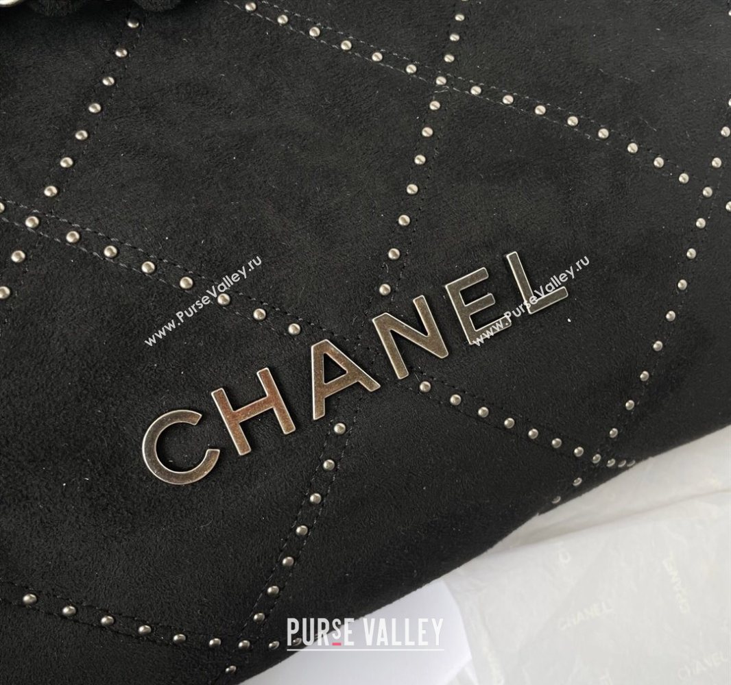Chanel 22 Suede Small Shopping Bag with Studs AS3260 Black 2025 (yezi-250526032)