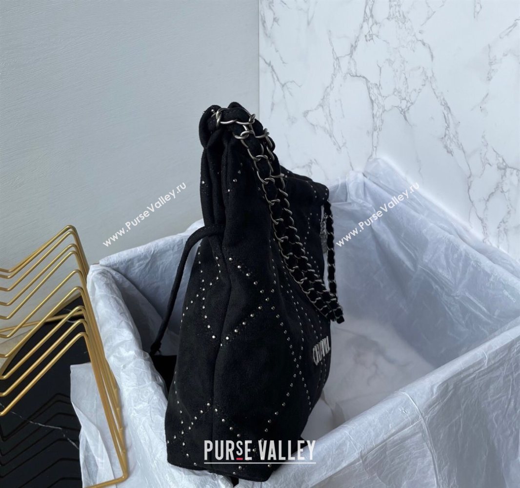 Chanel 22 Suede Small Shopping Bag with Studs AS3260 Black 2025 (yezi-250526032)