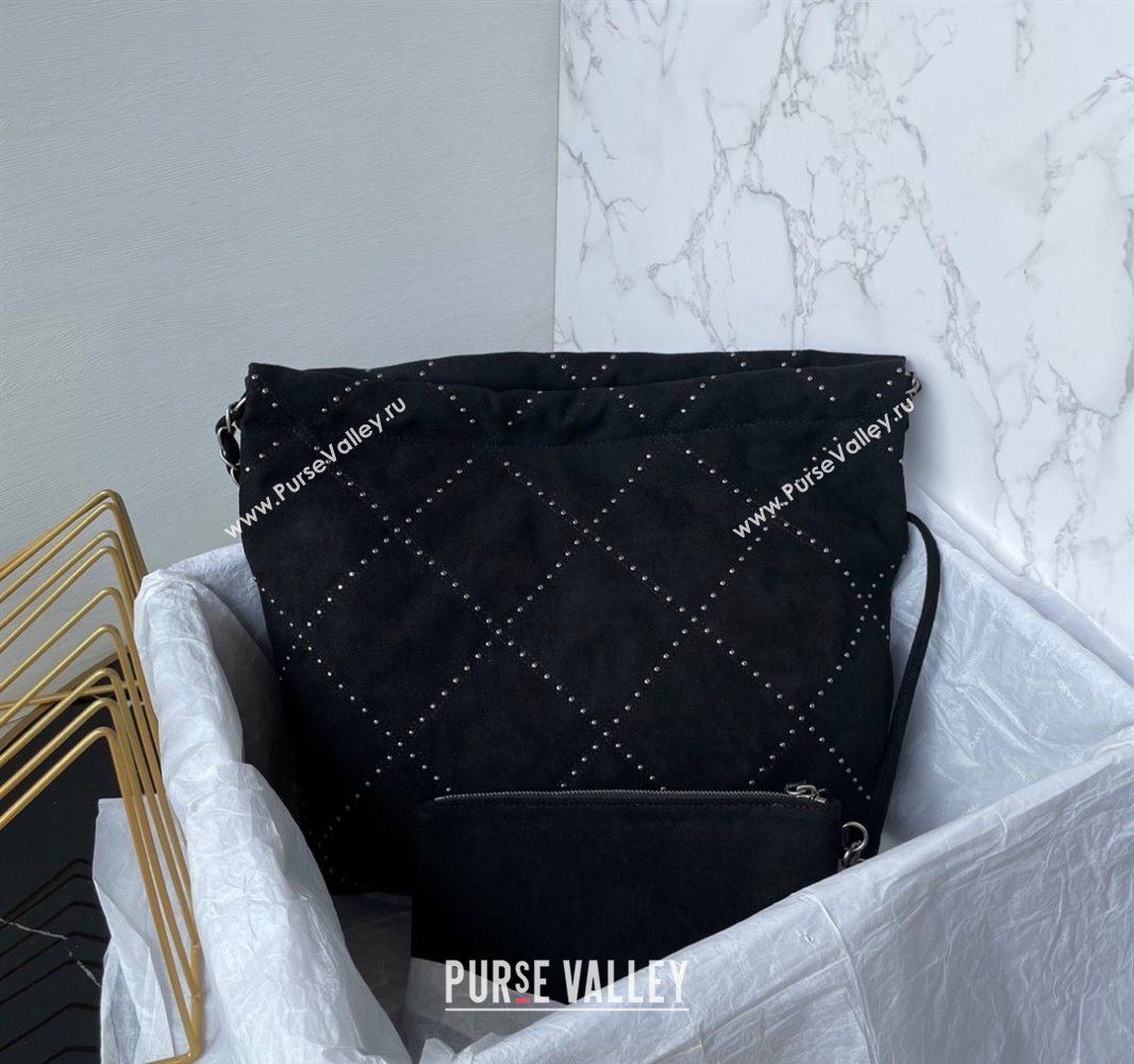 Chanel 22 Suede Small Shopping Bag with Studs AS3260 Black 2025 (yezi-250526032)