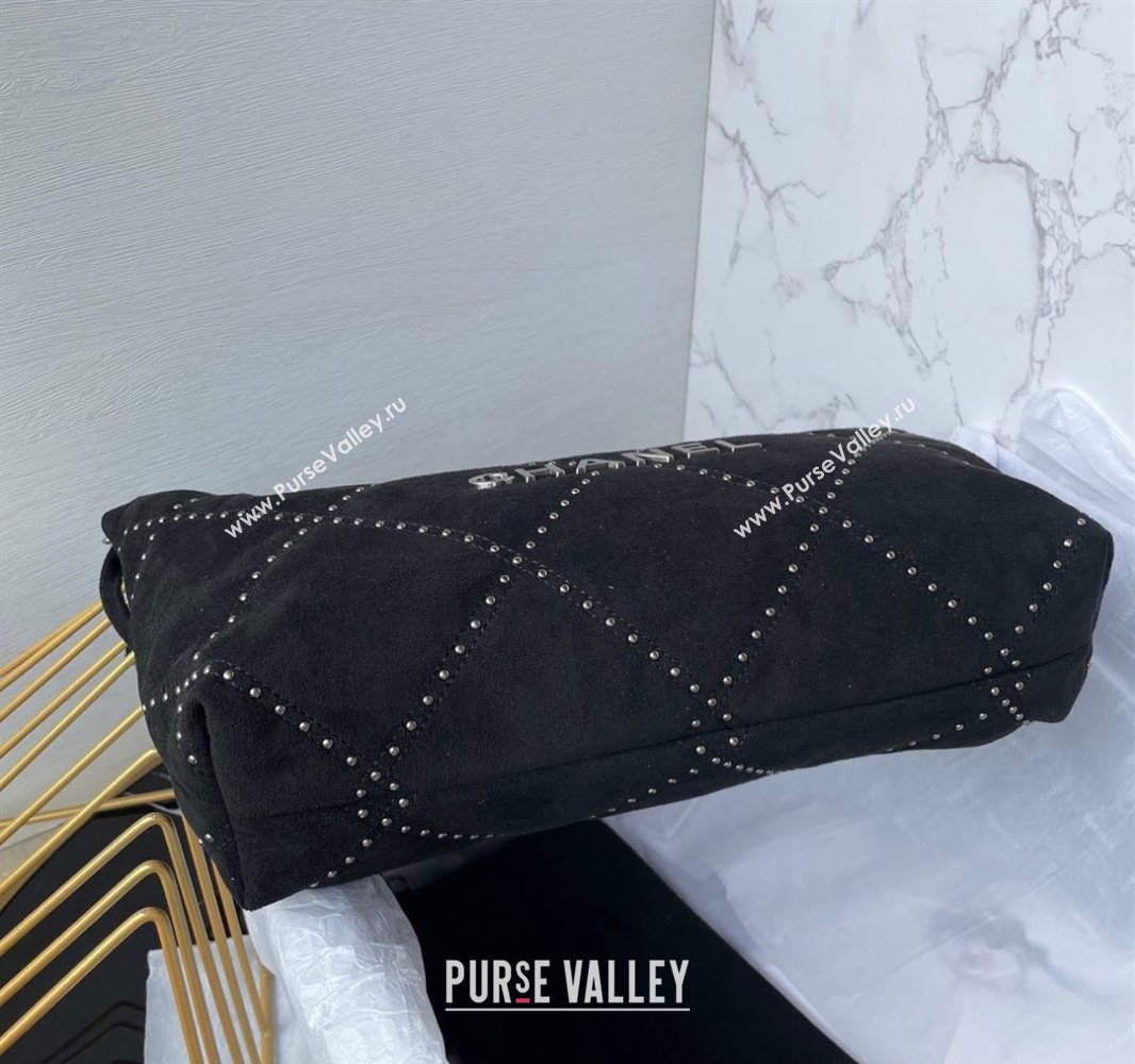 Chanel 22 Suede Small Shopping Bag with Studs AS3260 Black 2025 (yezi-250526032)