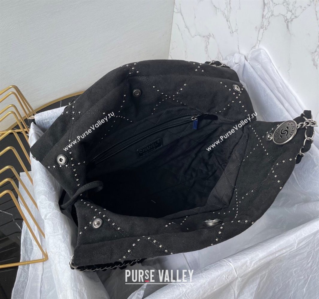 Chanel 22 Suede Small Shopping Bag with Studs AS3260 Black 2025 (yezi-250526032)