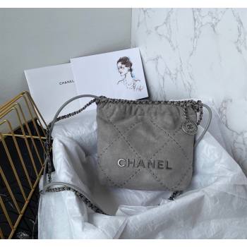 Chanel 22 Suede Mini Shopping Bag with Studs AS3980 Grey 2025 (yezi-250526033)