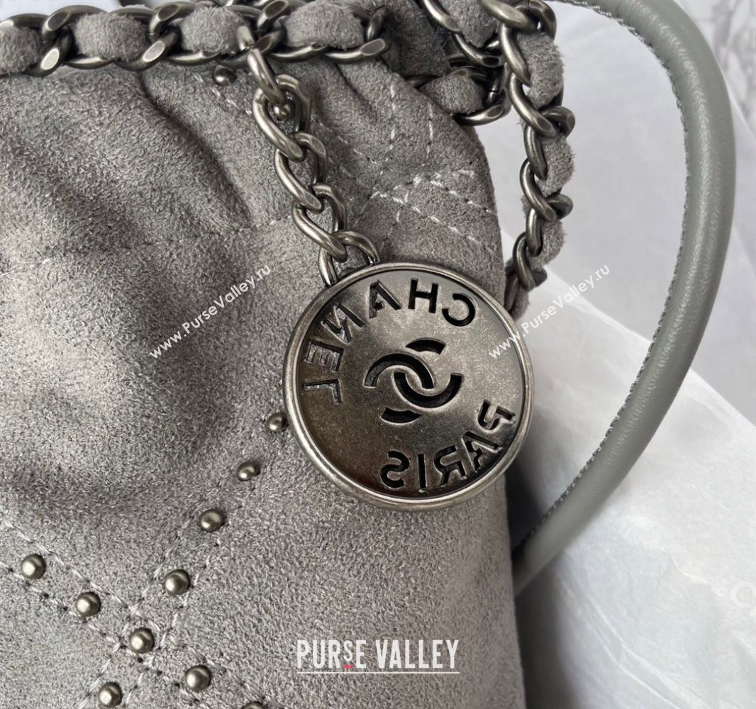 Chanel 22 Suede Mini Shopping Bag with Studs AS3980 Grey 2025 (yezi-250526033)