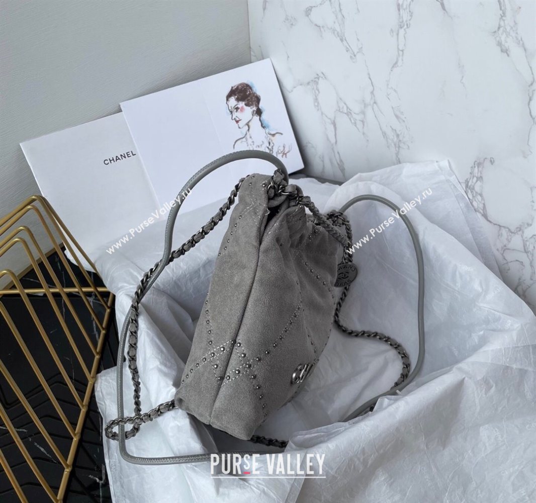 Chanel 22 Suede Mini Shopping Bag with Studs AS3980 Grey 2025 (yezi-250526033)