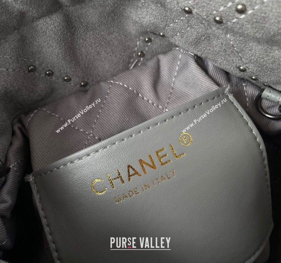 Chanel 22 Suede Mini Shopping Bag with Studs AS3980 Grey 2025 (yezi-250526033)