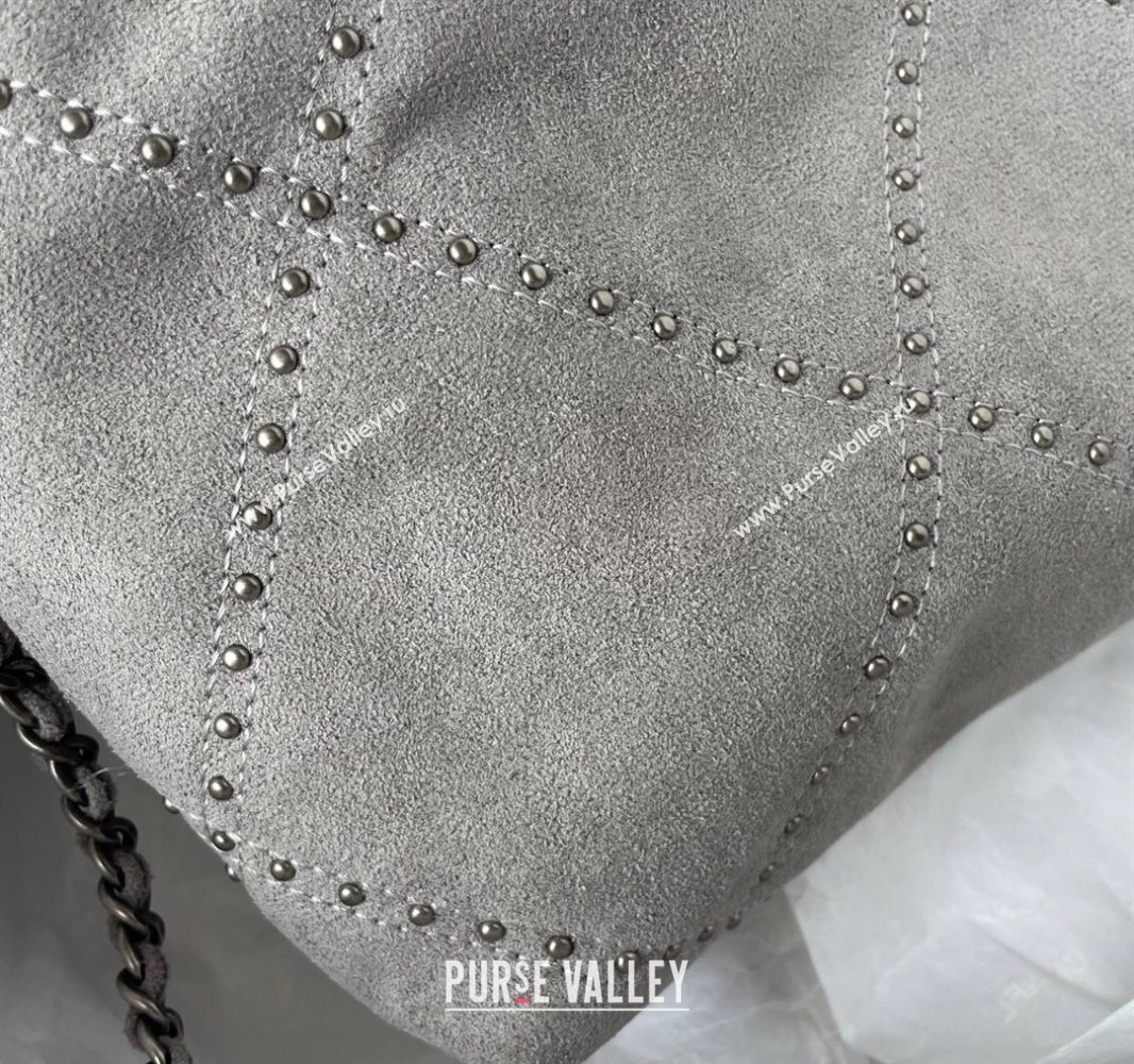 Chanel 22 Suede Mini Shopping Bag with Studs AS3980 Grey 2025 (yezi-250526033)