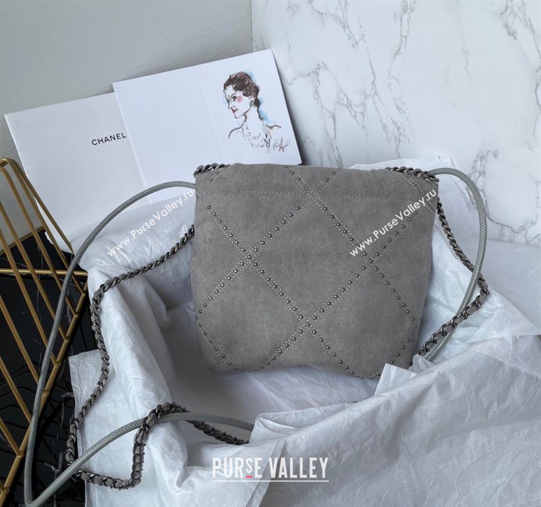 Chanel 22 Suede Mini Shopping Bag with Studs AS3980 Grey 2025 (yezi-250526033)