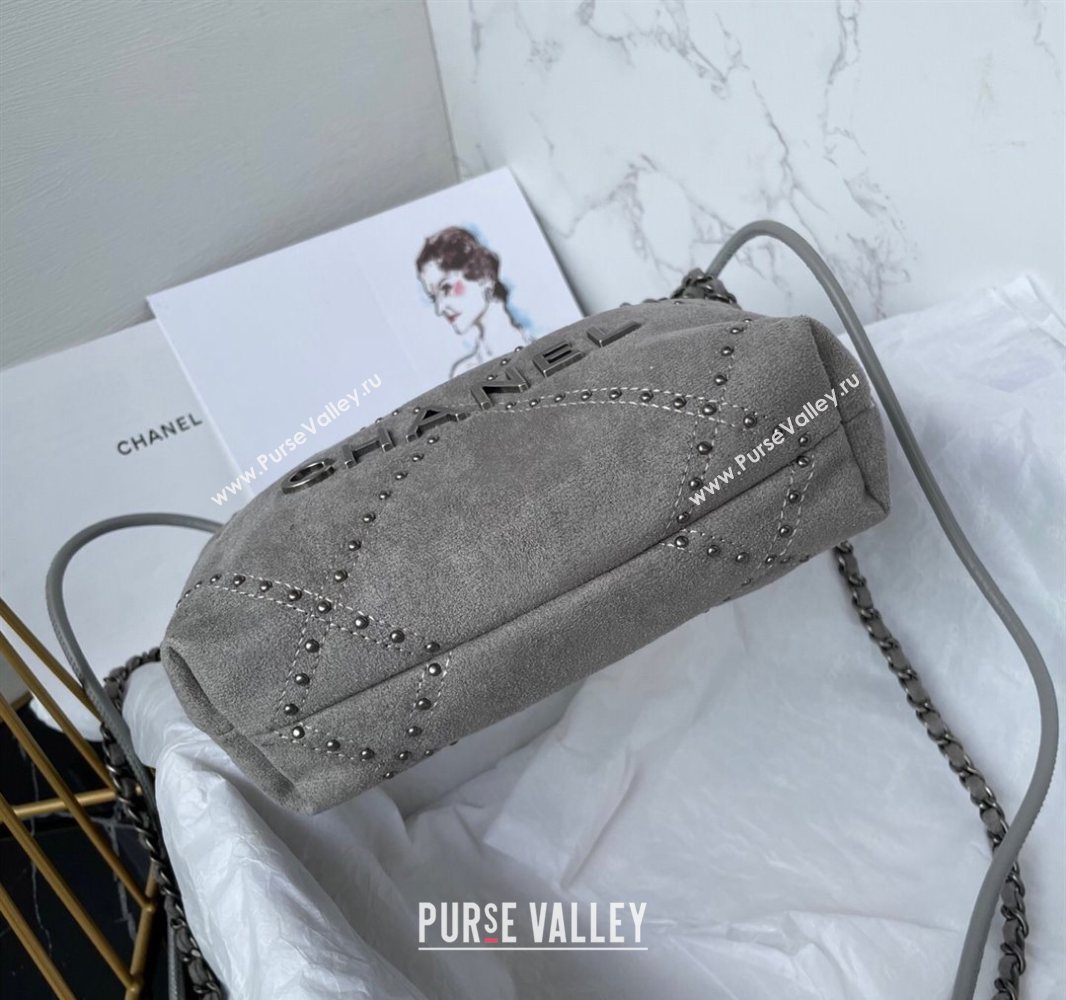 Chanel 22 Suede Mini Shopping Bag with Studs AS3980 Grey 2025 (yezi-250526033)