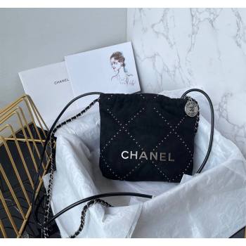 Chanel 22 Suede Mini Shopping Bag with Studs AS3980 Black 2025 (yezi-250526034)