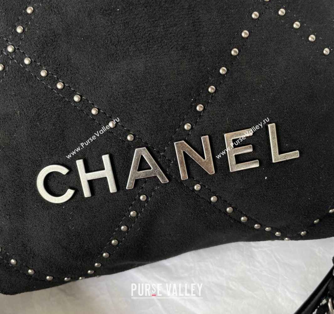 Chanel 22 Suede Mini Shopping Bag with Studs AS3980 Black 2025 (yezi-250526034)