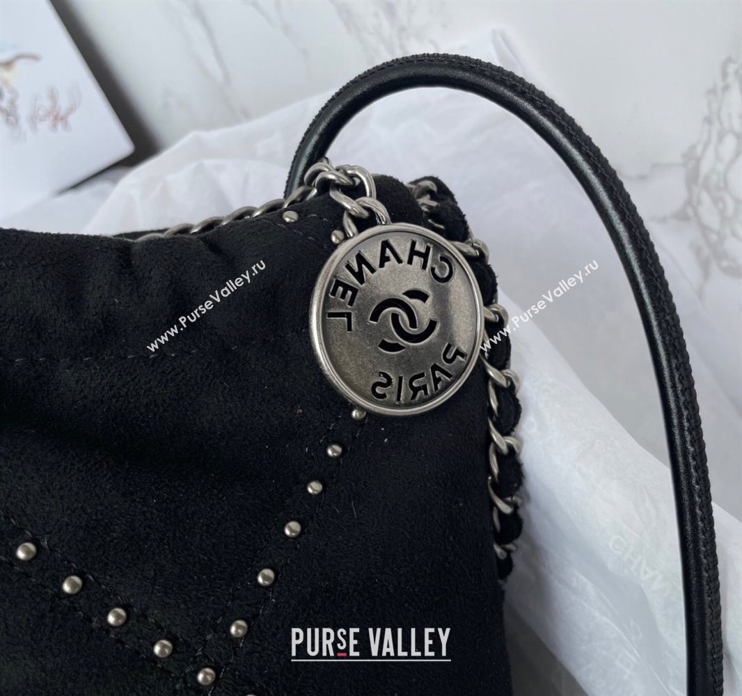 Chanel 22 Suede Mini Shopping Bag with Studs AS3980 Black 2025 (yezi-250526034)