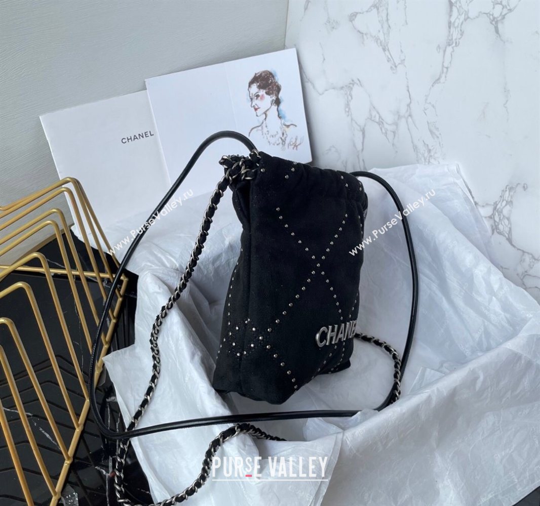 Chanel 22 Suede Mini Shopping Bag with Studs AS3980 Black 2025 (yezi-250526034)