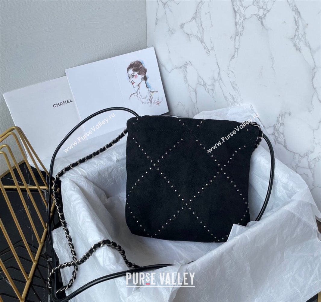Chanel 22 Suede Mini Shopping Bag with Studs AS3980 Black 2025 (yezi-250526034)