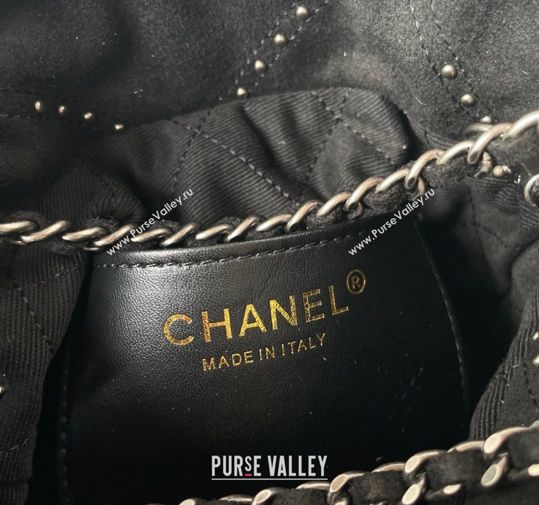 Chanel 22 Suede Mini Shopping Bag with Studs AS3980 Black 2025 (yezi-250526034)