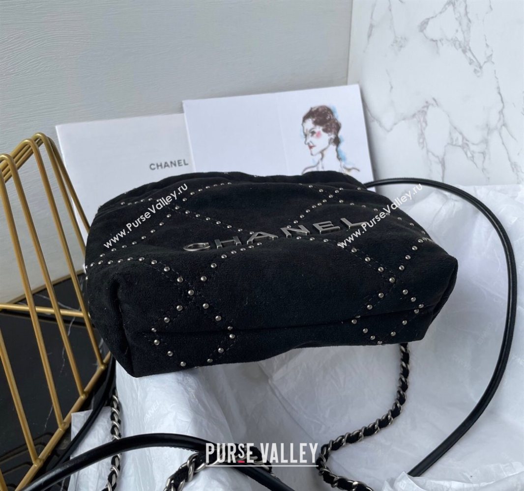 Chanel 22 Suede Mini Shopping Bag with Studs AS3980 Black 2025 (yezi-250526034)