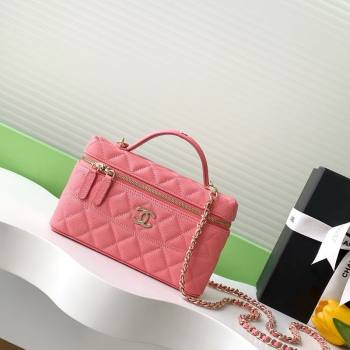 Chanel Grained Calfskin Long Vanity Case with Chain Light Pink 2025 AP4407 (yezi-250526035)