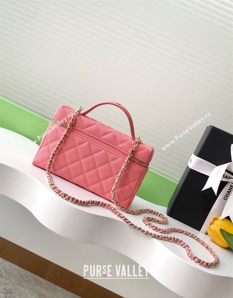 Chanel Grained Calfskin Long Vanity Case with Chain Light Pink 2025 AP4407 (yezi-250526035)
