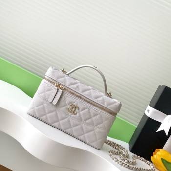 Chanel Grained Calfskin Long Vanity Case with Chain Light Grey 2025 AP4407 (yezi-250526036)