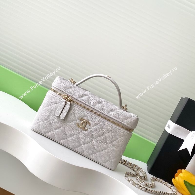Chanel Grained Calfskin Long Vanity Case with Chain Light Grey 2025 AP4407 (yezi-250526036)