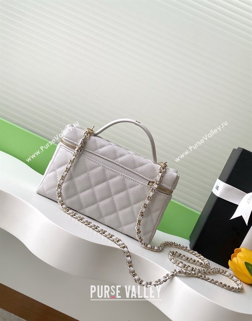 Chanel Grained Calfskin Long Vanity Case with Chain Light Grey 2025 AP4407 (yezi-250526036)