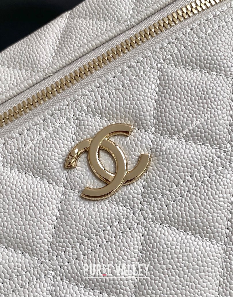 Chanel Grained Calfskin Long Vanity Case with Chain Light Grey 2025 AP4407 (yezi-250526036)