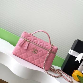 Chanel Grained Calfskin Long Vanity Case with Chain Pink2 2025 AP4407 (yezi-250526037)