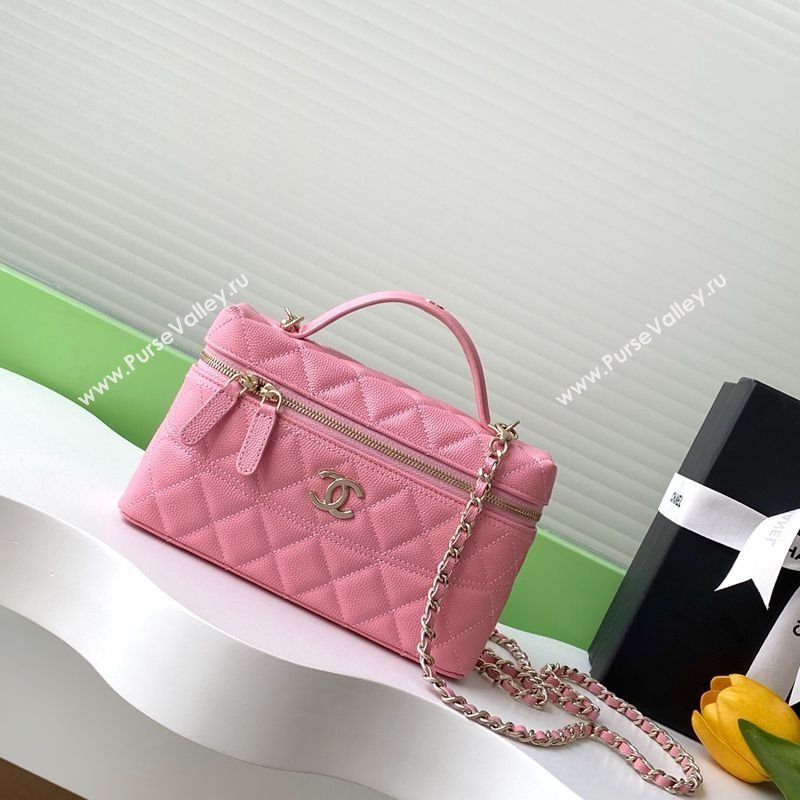 Chanel Grained Calfskin Long Vanity Case with Chain Pink2 2025 AP4407 (yezi-250526037)