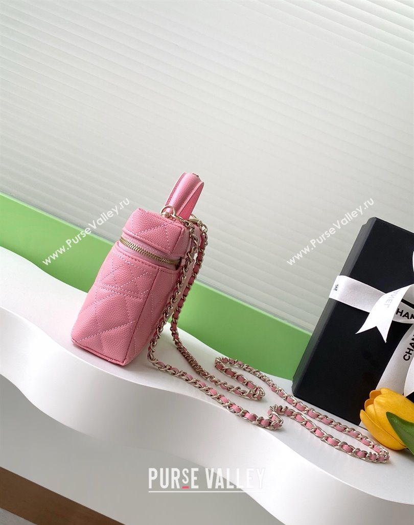 Chanel Grained Calfskin Long Vanity Case with Chain Pink2 2025 AP4407 (yezi-250526037)