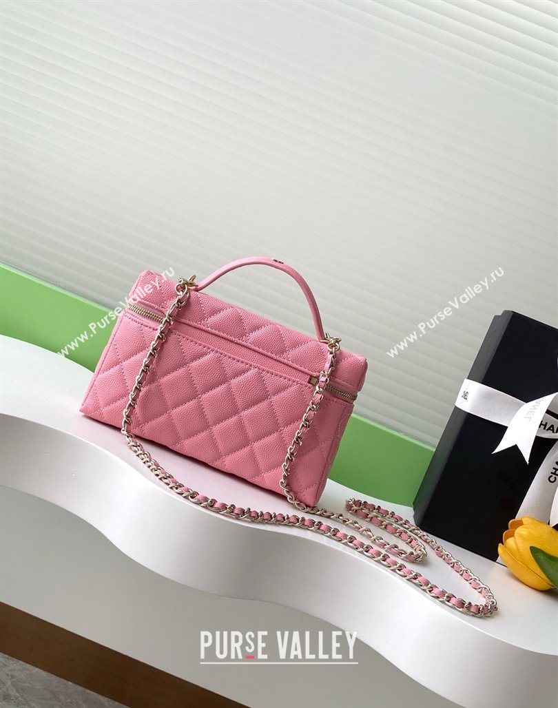 Chanel Grained Calfskin Long Vanity Case with Chain Pink2 2025 AP4407 (yezi-250526037)