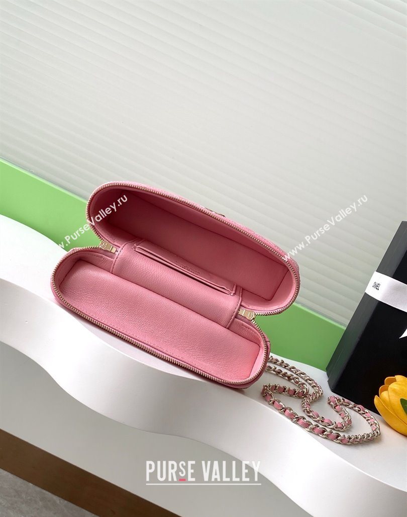 Chanel Grained Calfskin Long Vanity Case with Chain Pink2 2025 AP4407 (yezi-250526037)