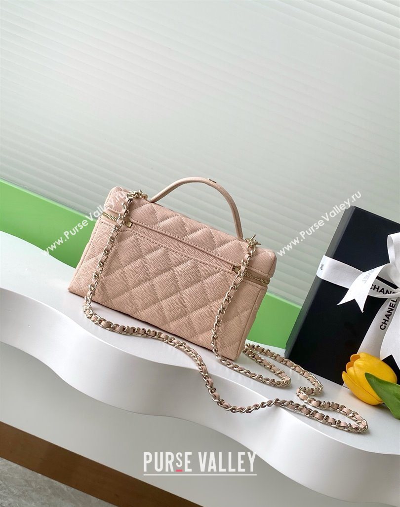 Chanel Grained Calfskin Long Vanity Case with Chain Nude Pink 2025 AP4407 (yezi-250526038)