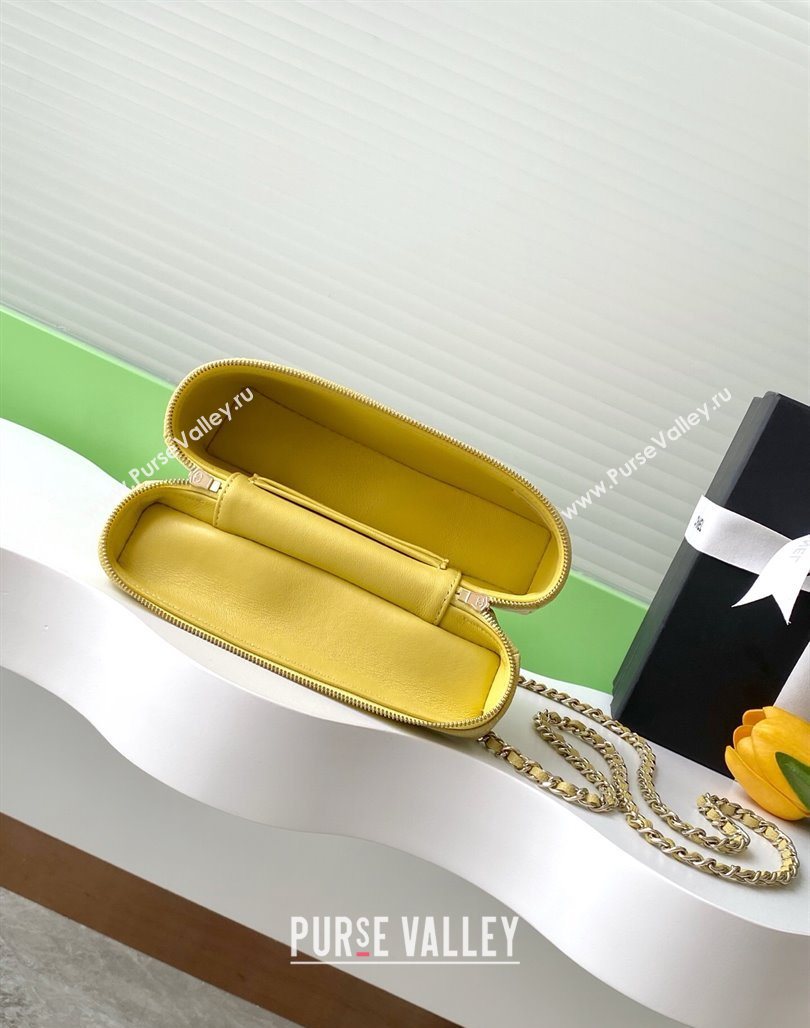 Chanel Grained Calfskin Long Vanity Case with Chain Yellow 2025 AP4407 (yezi-250526039)